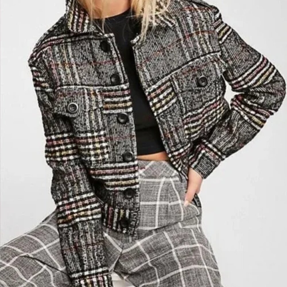 Free People Eisenhower Slouchy Plaid Jacket Coat